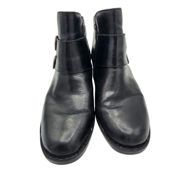 BORN Moto Ankle Boots Women's Size 9.5 Black Leather Side Zip Buckle Straps - Picture 6 of 10